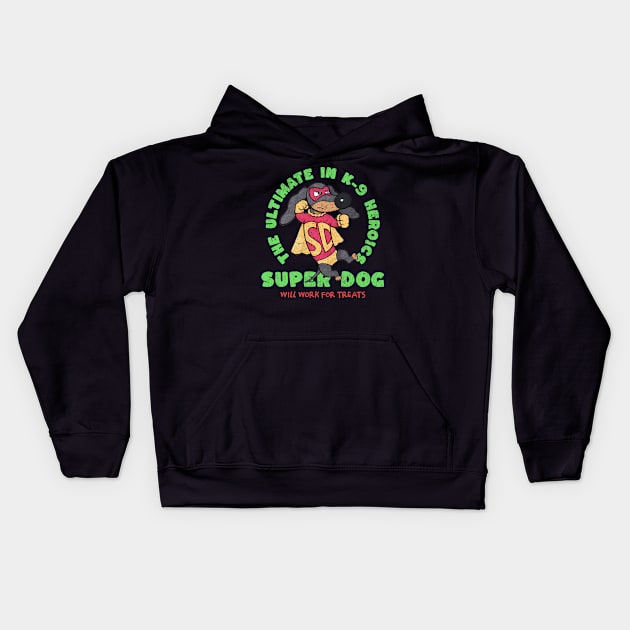 Funny Cute Super Hero Doxie Dachshund Dog Kids Hoodie by Danny Gordon Art